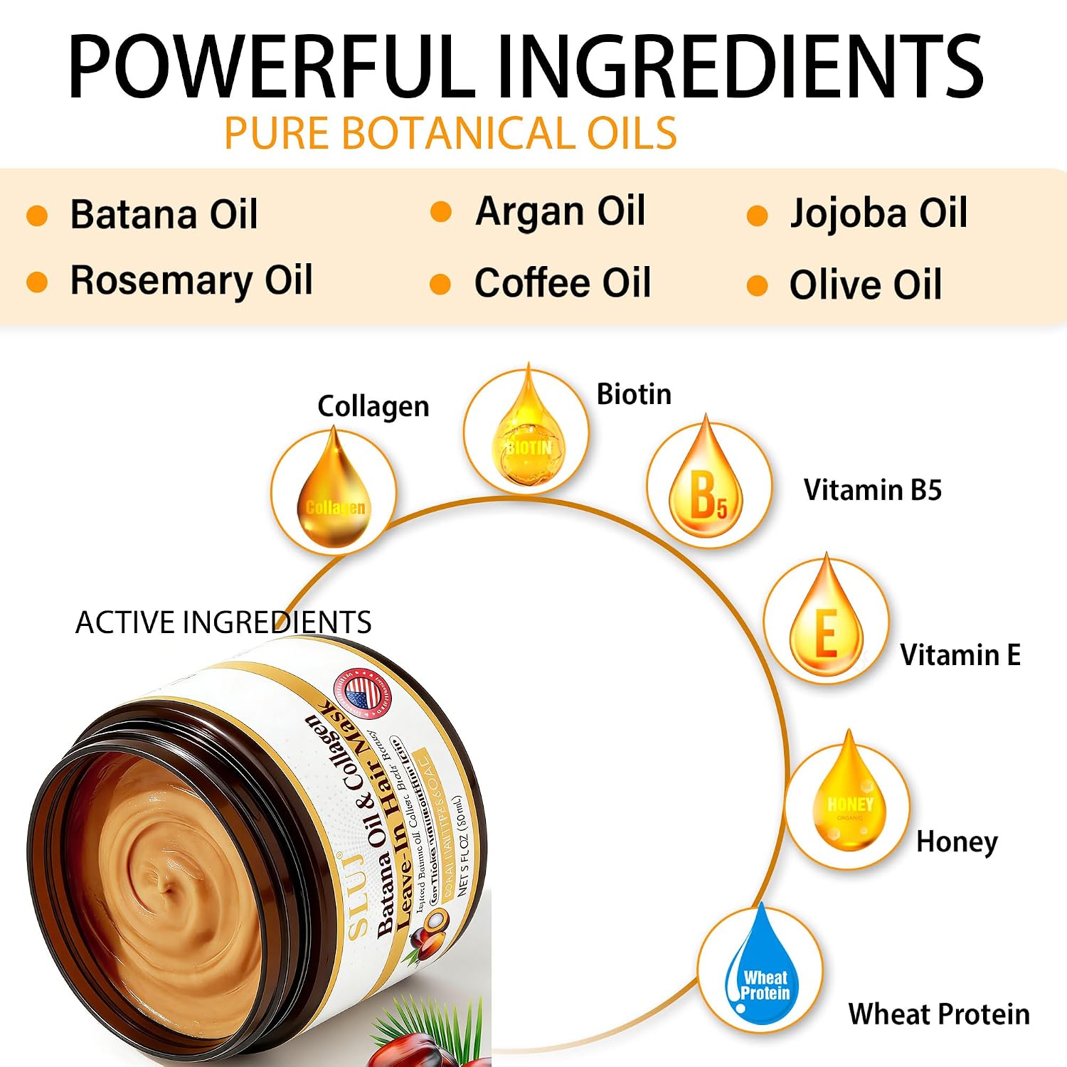 Batana Oil for Hair Growth, Natural Batana Oil Leave-In Hair Mask, With Rosemary, Biotin, Collagen & Vitamin E-Prevents Hair Loss, Reduces Breakage, Strengthens Hair, Enhances Thickness
