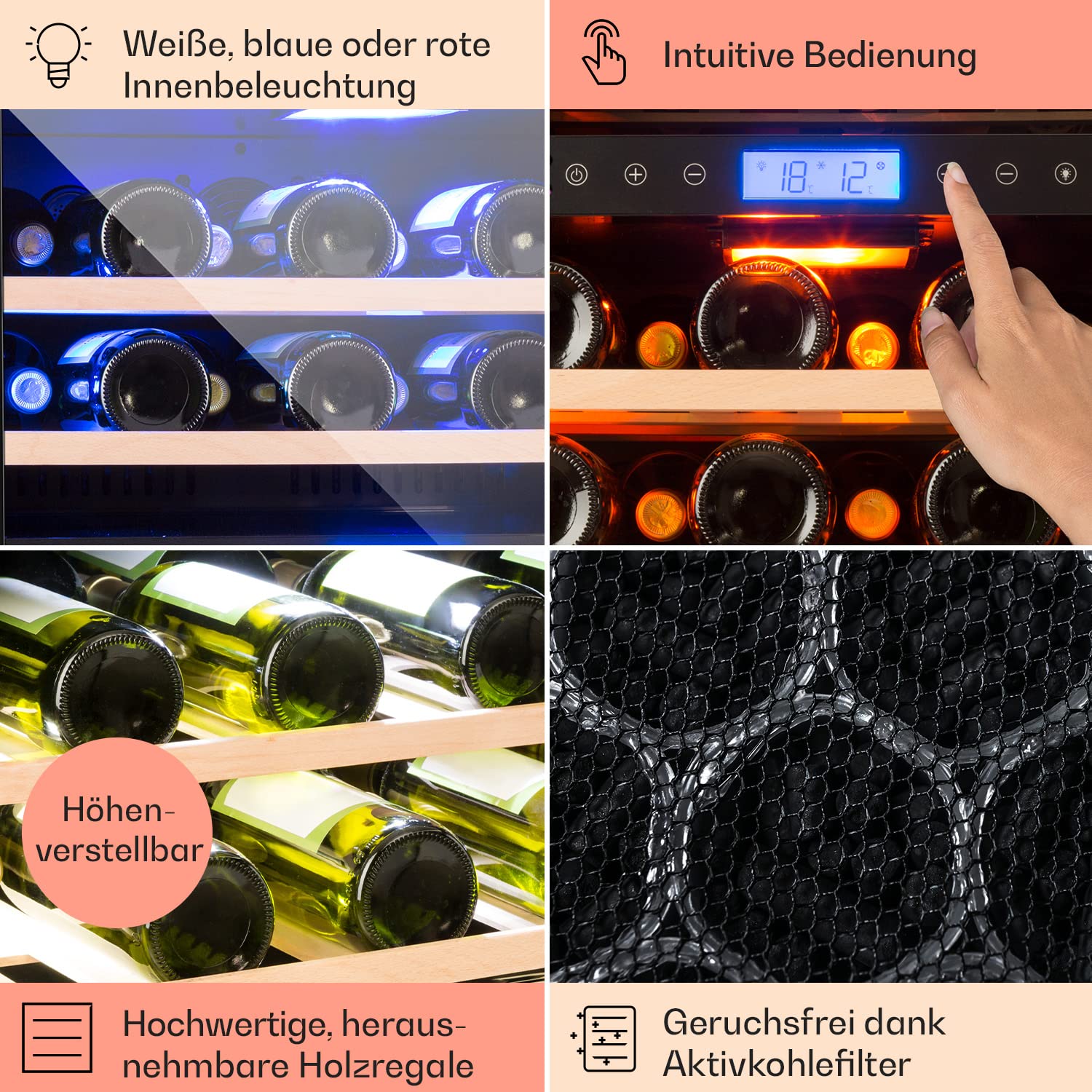 Klarstein Einbau-Weinkühlschrank 2 Zonen 129L 43 Flaschen Glastür