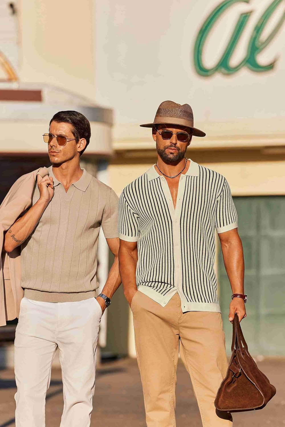 COOFANDY Mens Knit Button Down Shirts Short Sleeve Polo Shirt Vintage Striped Casual Shirts - Image 4