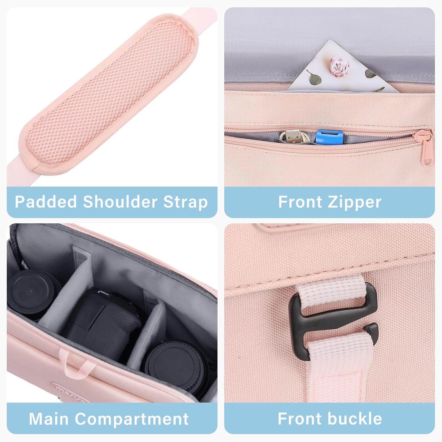 MOSISO Camera Shoulder Bag Case Crossbody Sling Purse, DSLR/SLR/Mirrorless Compact Padded Photography Handbag with Rain Cover Compatible with Canon/Nikon/Sony Cameras and Lenses, Pink - Image 7