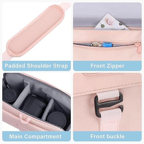 Miniatura 7 de MOSISO Bolsa de hombro para cámara, bolsa cruzada, DSLR/SLR/SLR/sin espejo, compacta, acolchada, para fotografía con cubierta para la lluvia, Rosa