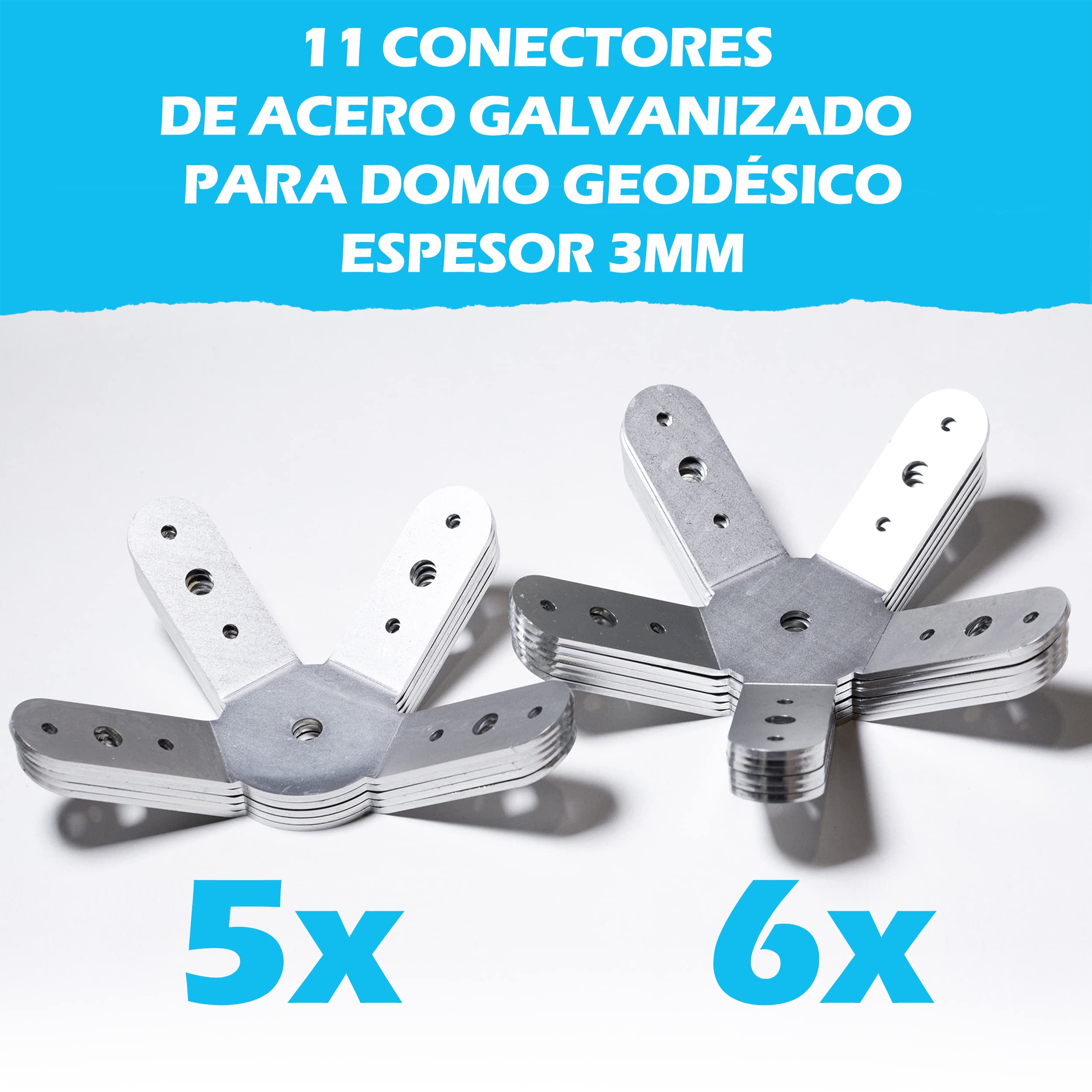 Domo geodésico DOMESTAR: Kit de 11 conectores de montaje de metal de acero galvanizado para cúpula de 1 V: invernadero, hamacas, taller, cabaña de jardín, refugio de sabuesos, mosquitera exterior