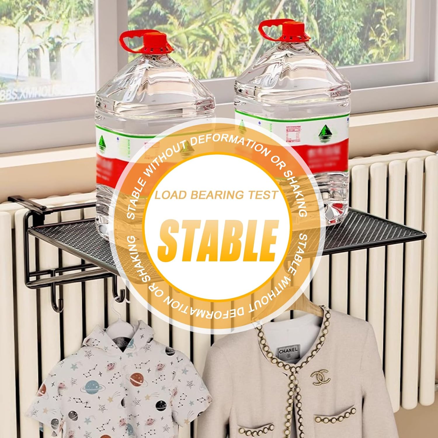 2-in-1 Radiator Clothes Airer & Towel Rail Hanger, Adjustable Drying Rack with Hooks, 45cm (17.7in) - Space-Saving Black Radiator Drying Net for Efficient Laundry Care