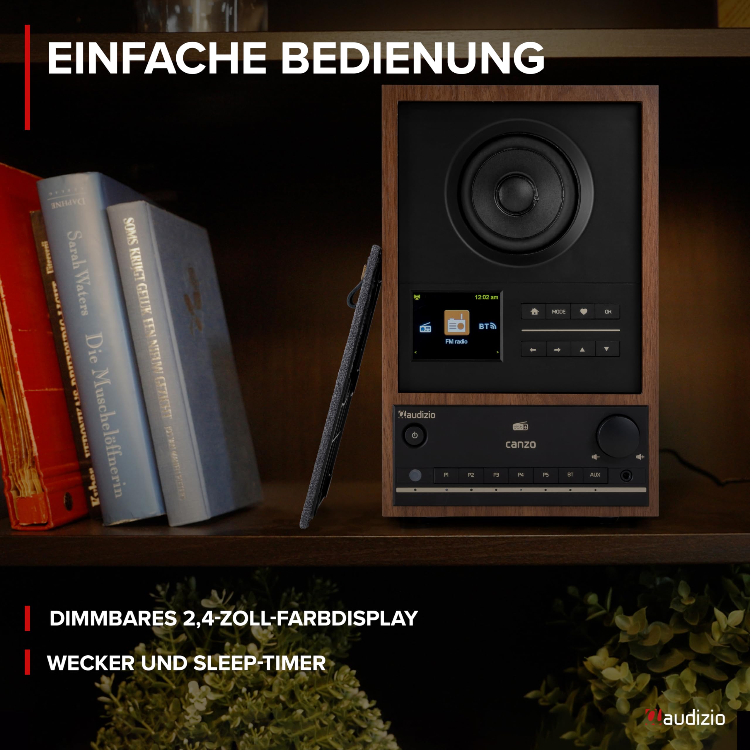 Audizio Canzo - DAB Radio, Internetradio mit WLAN & Bluetooth 5.3, Digitalradio, Radio mit Fernbedienung, Küchenradio mit LAN-Anschluss, AUX & Line-Out, ideal für Küche, Wohn-& Schlafzimmer - Walnuss