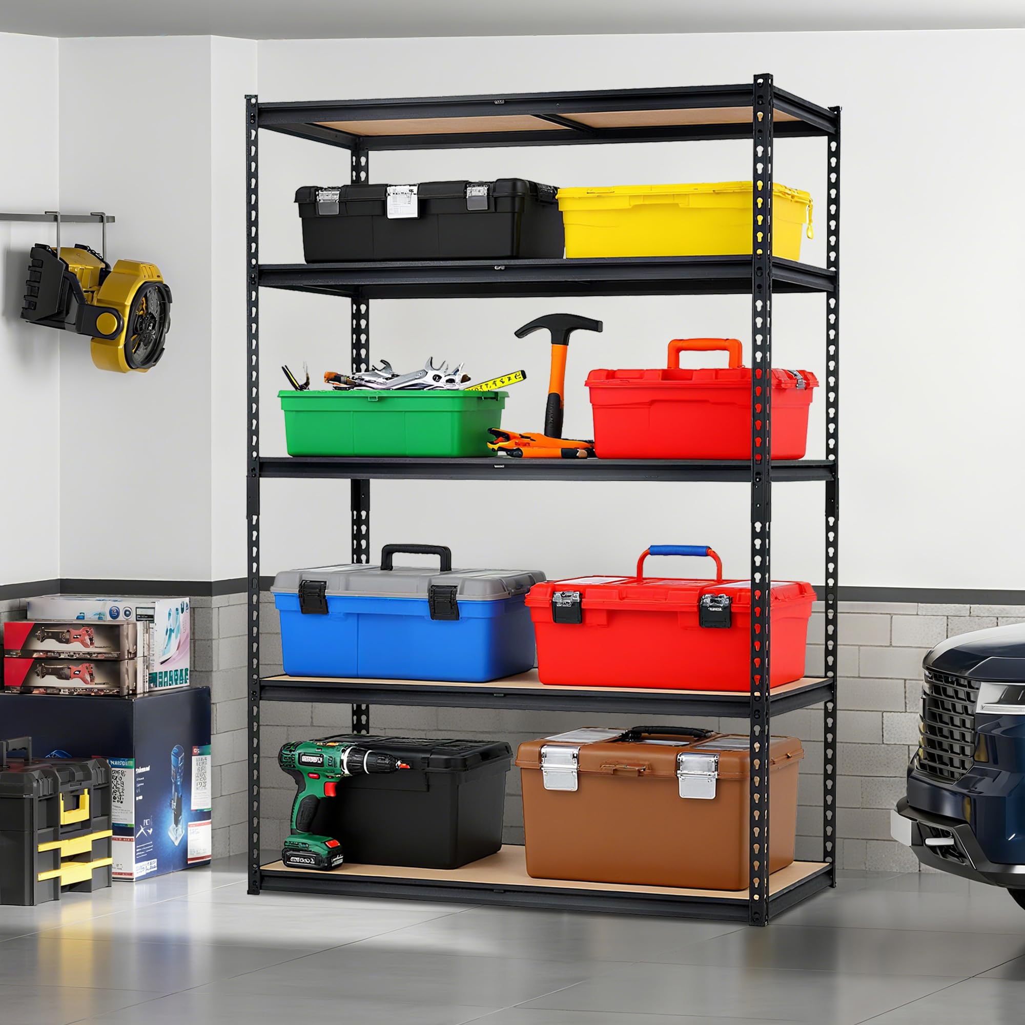 GarveeTech 5 Tier Garage Shelving, Adjustable Heavy Duty Garage Shelves, Metal Storage Shelves Unit, 48 x 18 x 72in,Loads 2500 LBSS, Steel Wire Rack