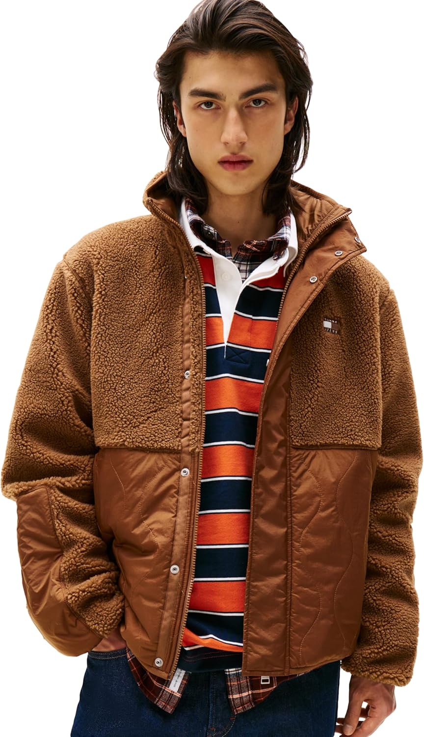 Tommy Jeans Men's Lightweight Mixed Teddy Jacket With Embroidered Logo