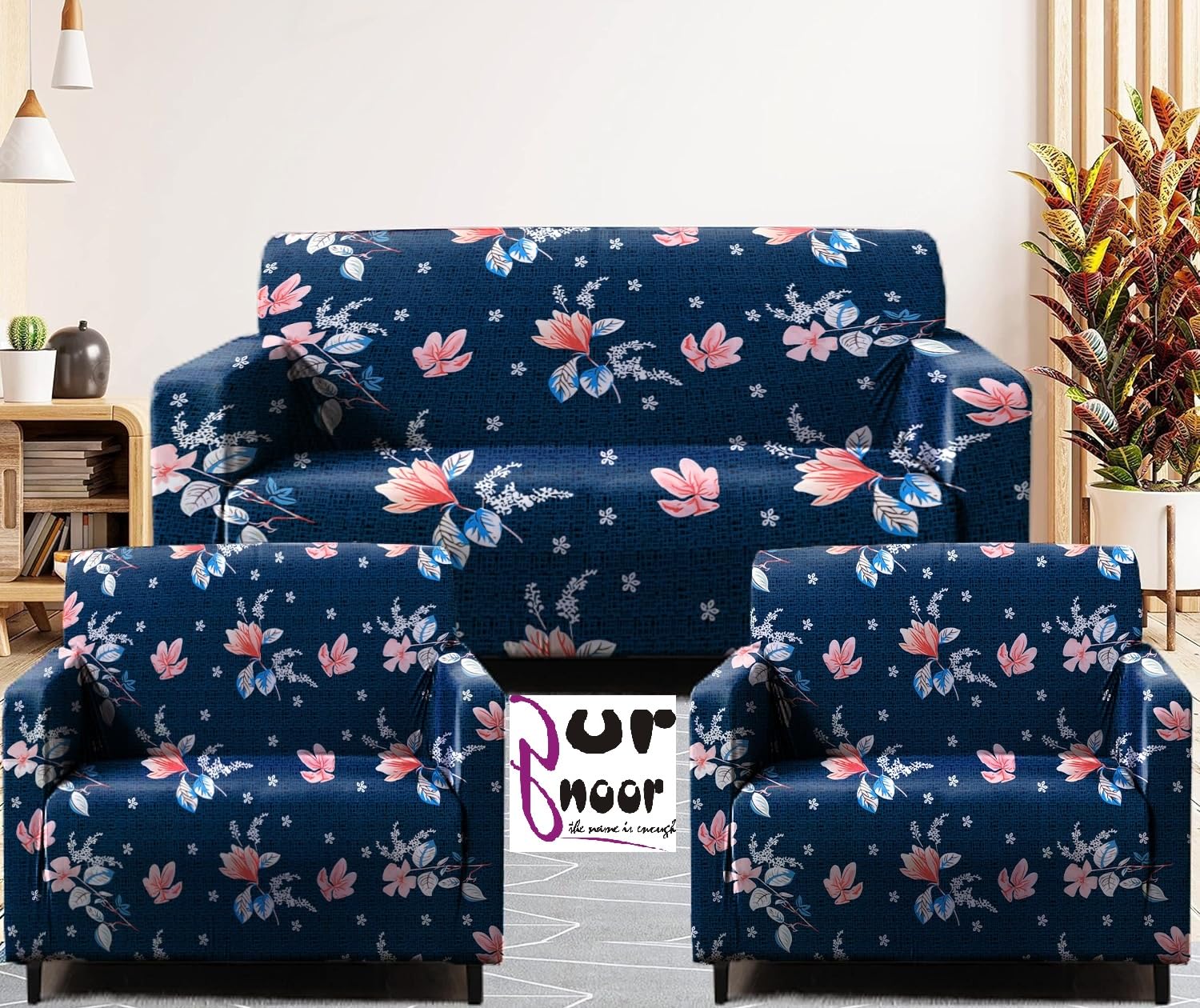 Gurnoor Sofa Cover One 3 Seater and Two 1 Seater Fully Covered Universal 5 Seater for Living Room Non-Slip Sticky Elastic Stretchable Couch Sofa Set Slipcover Protector(Smart Bluee)-image-44