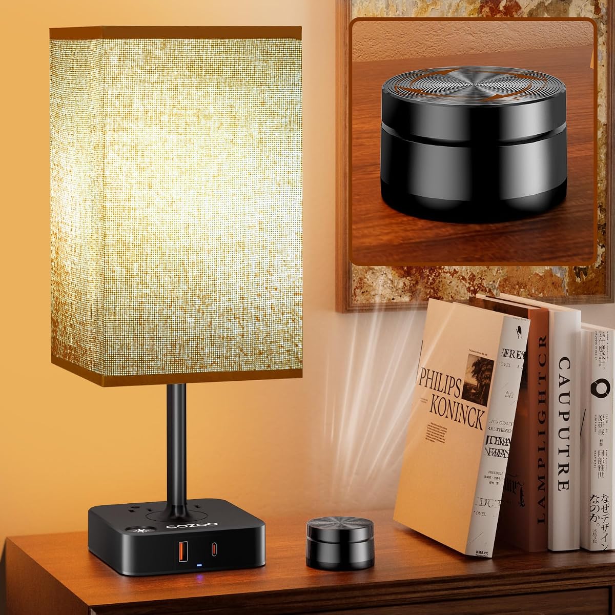 cozoo Bedroom Table Lamp with Remote Operation Control Dimmable Bedside Table