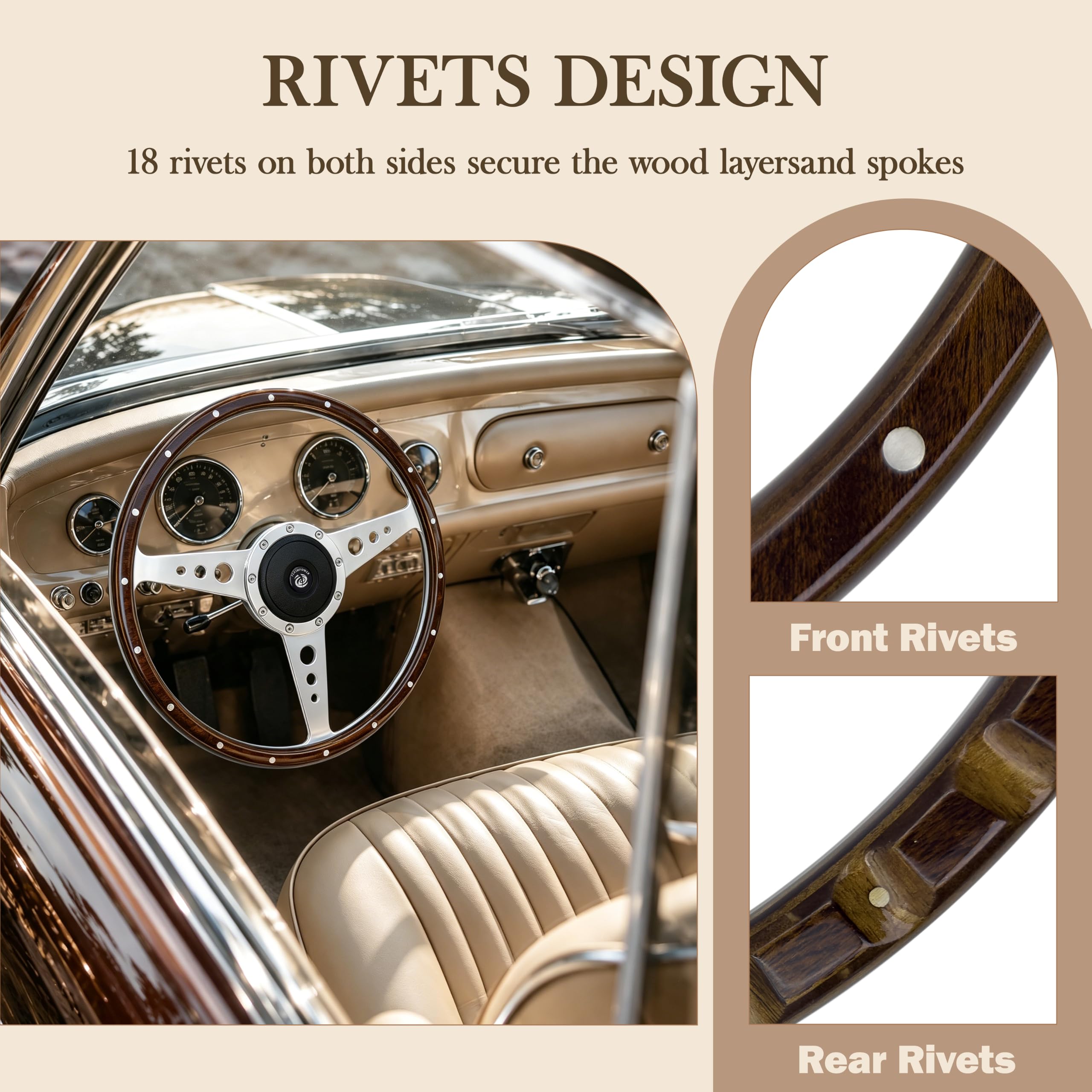 Amazon.com: Flashpower 13'' Classic 9 Bolt Riveted Wood Steering