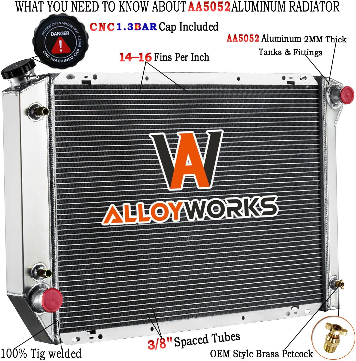 ALLOYWORKS Radiator Replacement for 1980 1981 1982 1983 1984 Ford F150 F250 F350 Bronco 5.0L 5.8L 7.5L Crossflow Radiators, OEM CC561 MC561 EC561 CU561, 3 Row Aluminum Radiator
