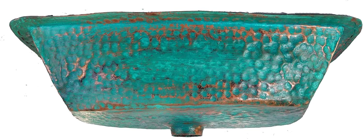 Rectangle Rustic Old World Verde Pure Copper Kitchen Bar Prep Sink House Restoration Green Metal Bowl
