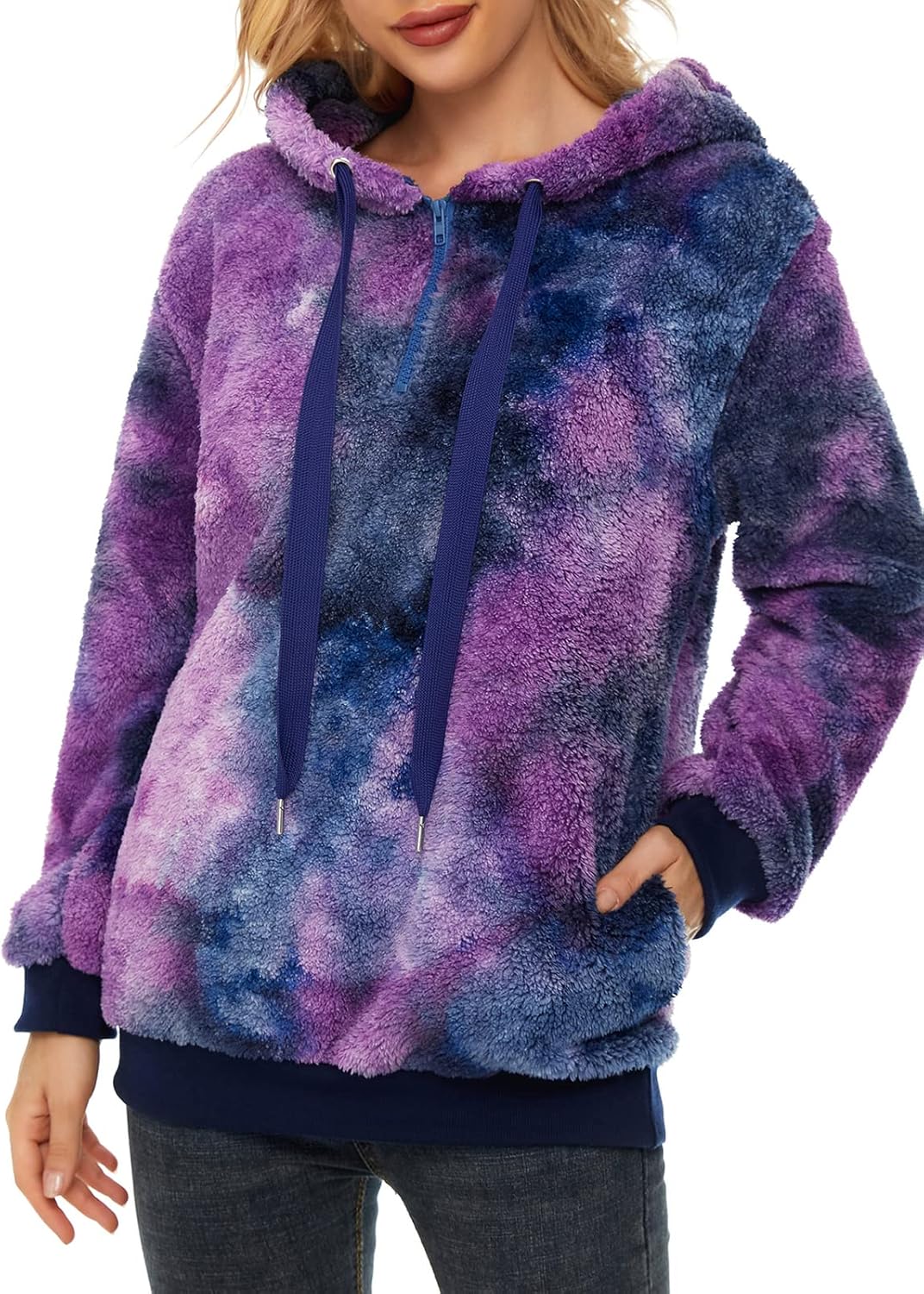 Century Star Womens Fuzzy Hoodies Pullover Sport Hoodie Cozy Oversized Pockets Hooded Sweatshirt Athletic Fleece Hoodies