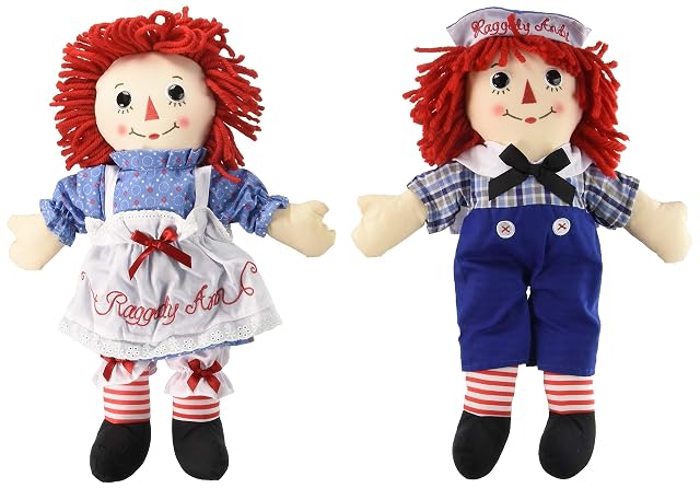 Bundle of 2 Aurora Dolls - Large 16'' Classic Raggedy ANN and Raggedy Andy by Aurora World Inc