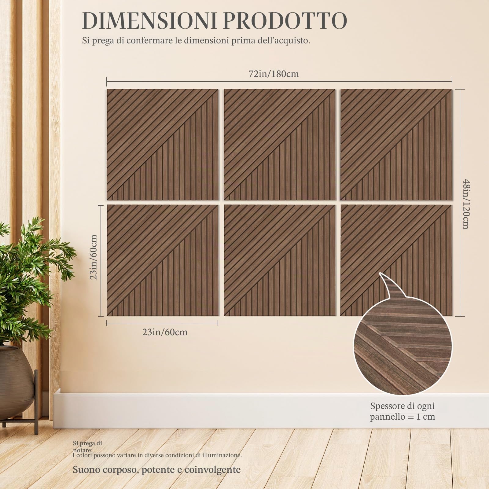 JBER Pannelli Acustici, Confezione da 6 Pannelli Autoadesivi Decorativi Insonorizzanti, Pannelli Fonoassorbenti per Parete per Ufficio, Studio di Registrazione, Soggiorno, Camera da Letto, 180 x 120
