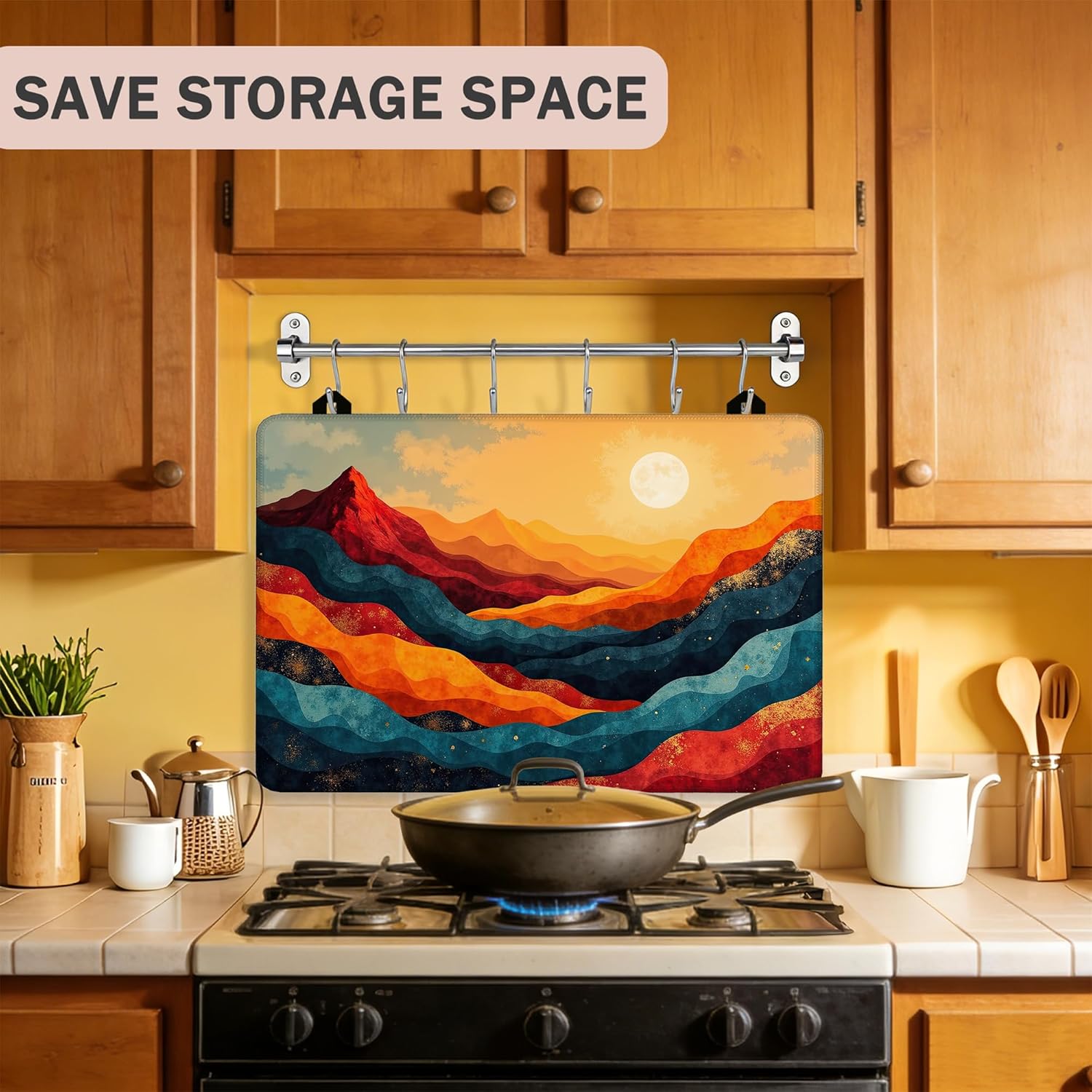 Abstract Mountain Sunset Stove Cover for Electric and Glass Stove Tops 3-in-1 Stove Mat, Heat Resistant Counter Protector Mat, Non-Slip Surface & Drying Rack, 28.5"Lx20.5"W