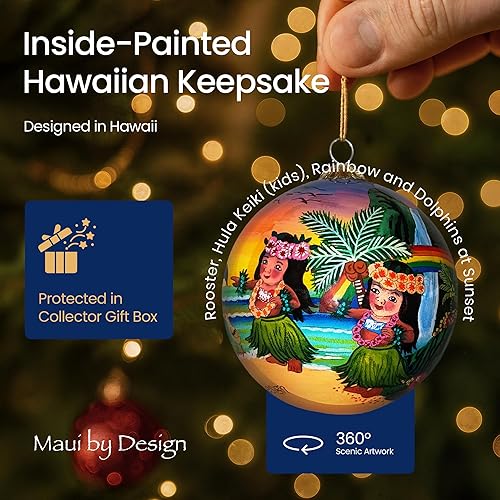 Miniatura 99 de Hawaiian Beach Life - Adorno hawaiano coleccionable de cristal pintado a mano con caja de regalo NB/H Beach Life,Corales y tortugas marinas,Puesta