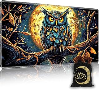 for MTG Playmat in Storage Bag, Commander Board Game Play Mat Desk Pad, Hand-Painted Stitched Edges Aged Map 27.6x15.7 in,Ideal for TCG/MTG/CCG/RPG Game Playmat, Night Owl