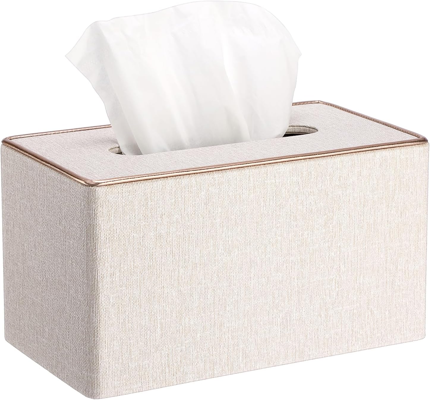 Sumnacon Rectangular Linen Tissue Box Cover - Stylish Tissue Box Holder with Magnetic Bottom, Decorative Tissue Box for Bathroom Toilet Vanity Night Stand Table Countertop Office, Beige Linen Texture - Amazon product rated Grade A