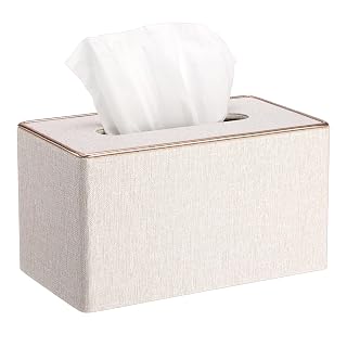 Sumnacon Rectangular Linen Tissue Box Cover - Stylish Tissue Box Holder with Magnetic Bottom, Decorative Tissue Box for Bathroom Toilet Vanity Night Stand Table Countertop Office, Beige Linen Texture - Amazon product rated Grade A