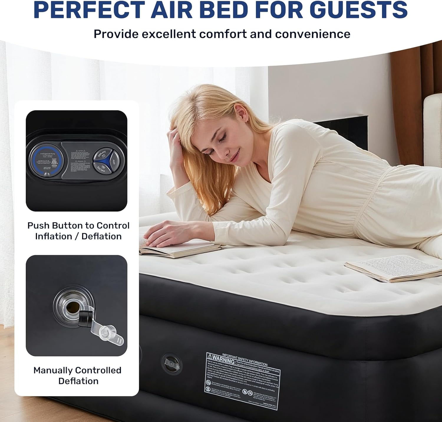 Simple Deluxe Queen Camping Air Mattress with Built-in Electric High-Speed Pump,Portable Foldable Waterproof Inflatable Camping Airbed with Carrying Bag for Travel & Home Guests