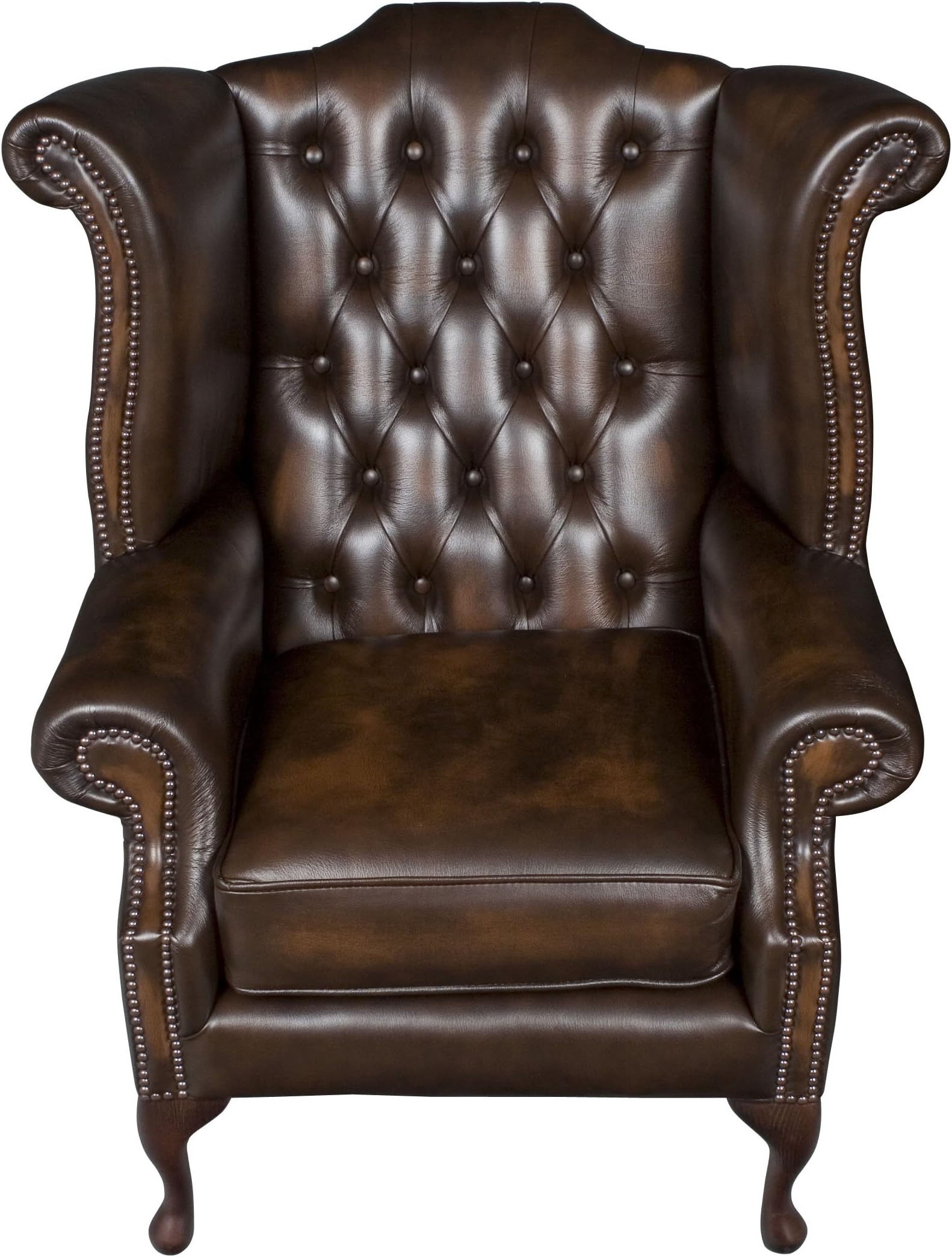 English Classics Queen Anne Style Brown Leather Wingback Armchair