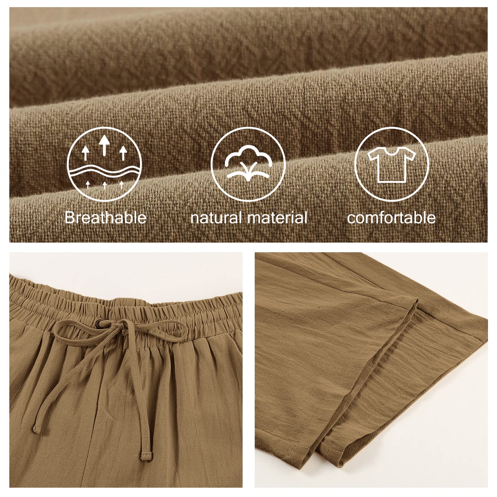 Yuson Girl Pantaloni Donna Tinta Unita Casual Pantaloni Elastico Pantaloni Leggeri Estivi Traight con Coulisse Pants Pantaloni in Cotone e Lino con Tasche