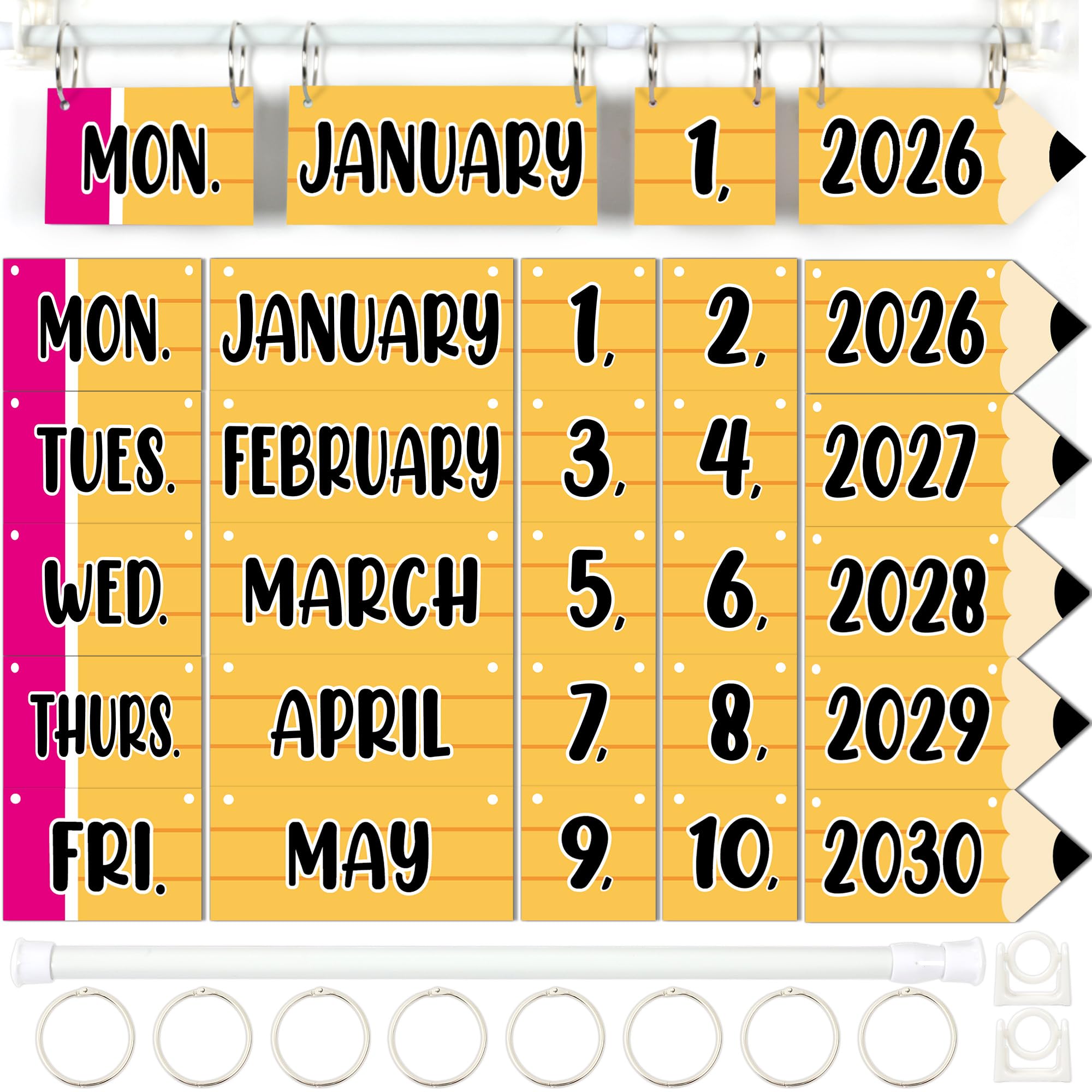 Naozinebi Bleistift-Kalender, Pinnwand-Set, bunte Bleistifte, Flip-Kalender mit Halter, 54 Datumskarten, verstellbarer Kalenderhalter für Zuhause, Schulanfang, Klassenzimmer, Dekorationszubehör