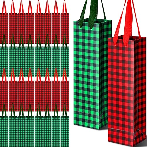 Abbylike 50 bolsas de regalo de vino de Navidad, bolsas de regalo para botellas de vino a granel, bolsas de regalo de búfalo de Navidad, envoltura