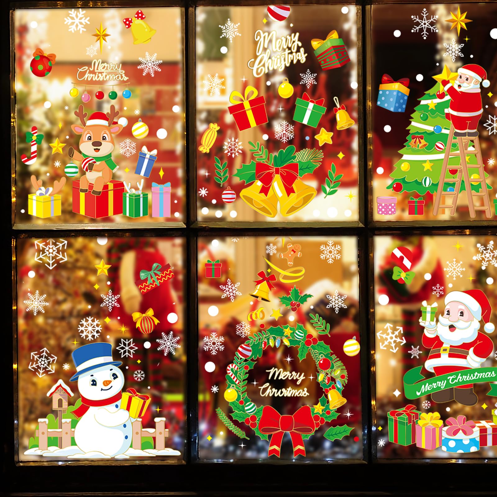 ⭐クリスマス 飾り 静電ステッカー サンタ トナカイ 雪 結晶 65pcs 壁