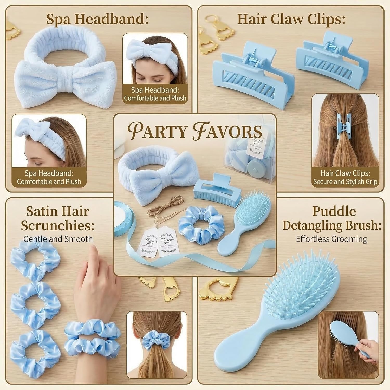 116Pcs Baby Shower Prizes for Game Winners Favors Gifts Set including Hair Clips Hair Brush Makeup Brushes Gift Bags for Baby Shower Party Guests Bridal Shower Favors (Blue)