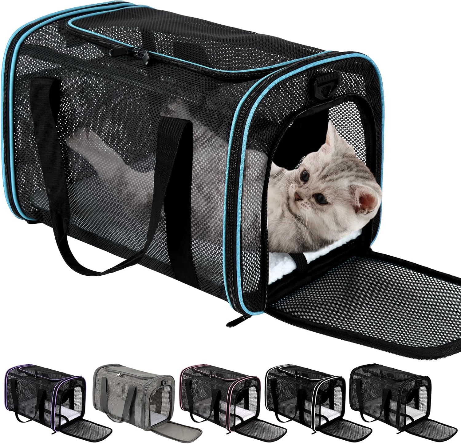 Cat Carrier Soft-Sided Dog Pet Carrier Pets Travel Carriers for Big Cats Small Dogs Mesh Puppy Carry Bag,TSA Airline Up to 16 Lbs (Pink, 17 * 11 * 11)