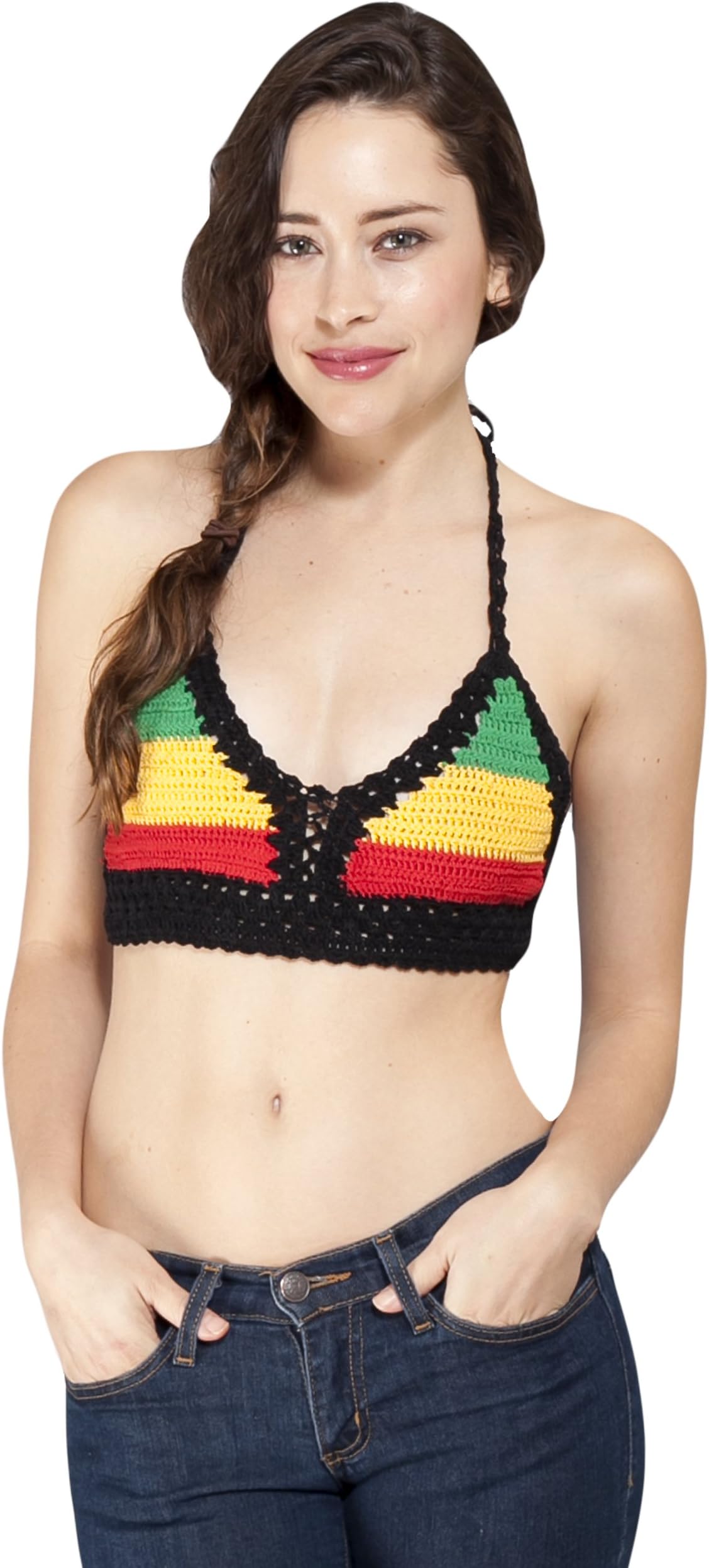 Reggae Hand Crochet Cotton Summer Beach Bikini top-Rasta-One Size