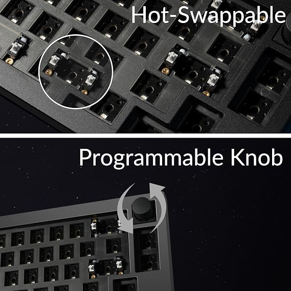 Keychron Q2 Max 65% Compact Custom Mechanical Gaming Keyboard Kit, 2.4 GHz/Bluetooth 5.1/Wired with QMK/VIA Programmable Knob, RGB Aluminum Barebones Keyboard for Mac Windows Linux - Black