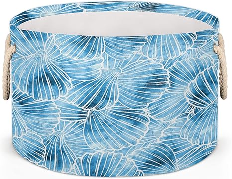 Amazon 水彩シェルイラスト ラウンド 収納バスケット 大容量布製雑貨収納ボックス ヴィンテージシェル 収納バスケット ス 服 タオル収納 可愛い 洗濯かご ハンドル付き 折りたたみ式 50lx50dx33h Cm かご バスケット オンライン通販