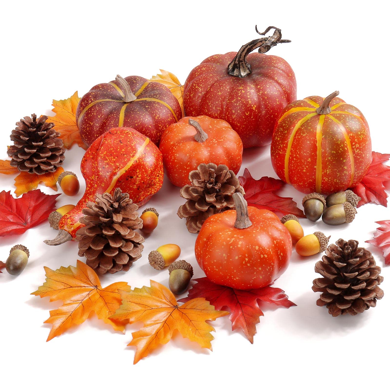 Briful Kunstpflanze Set Künstlicher Kürbis, Tannenzapfen, Künstliche Ahornblätter Herbstlaub, Gemischte Farbe für Halloween DIY-Herbstdekorationen