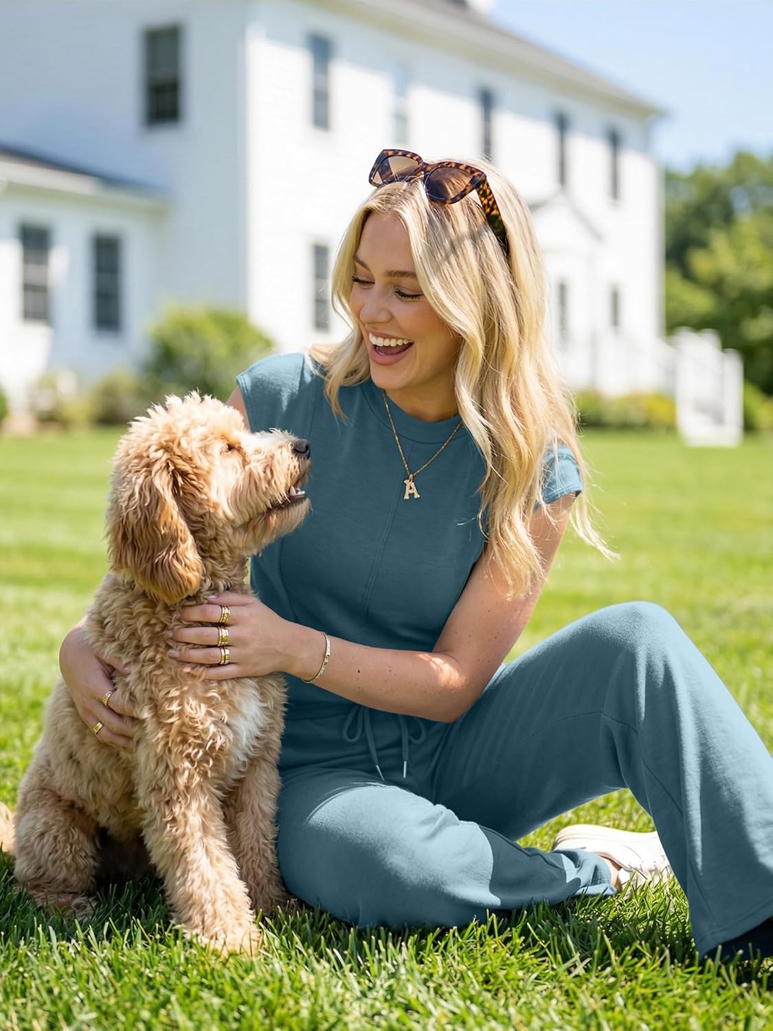 Casly Lamiit Two Piece Sets for Women Summer Mock Neck Cap Sleeve Top Wide Leg Pants Lounge Sets Vacation Travel Outfits