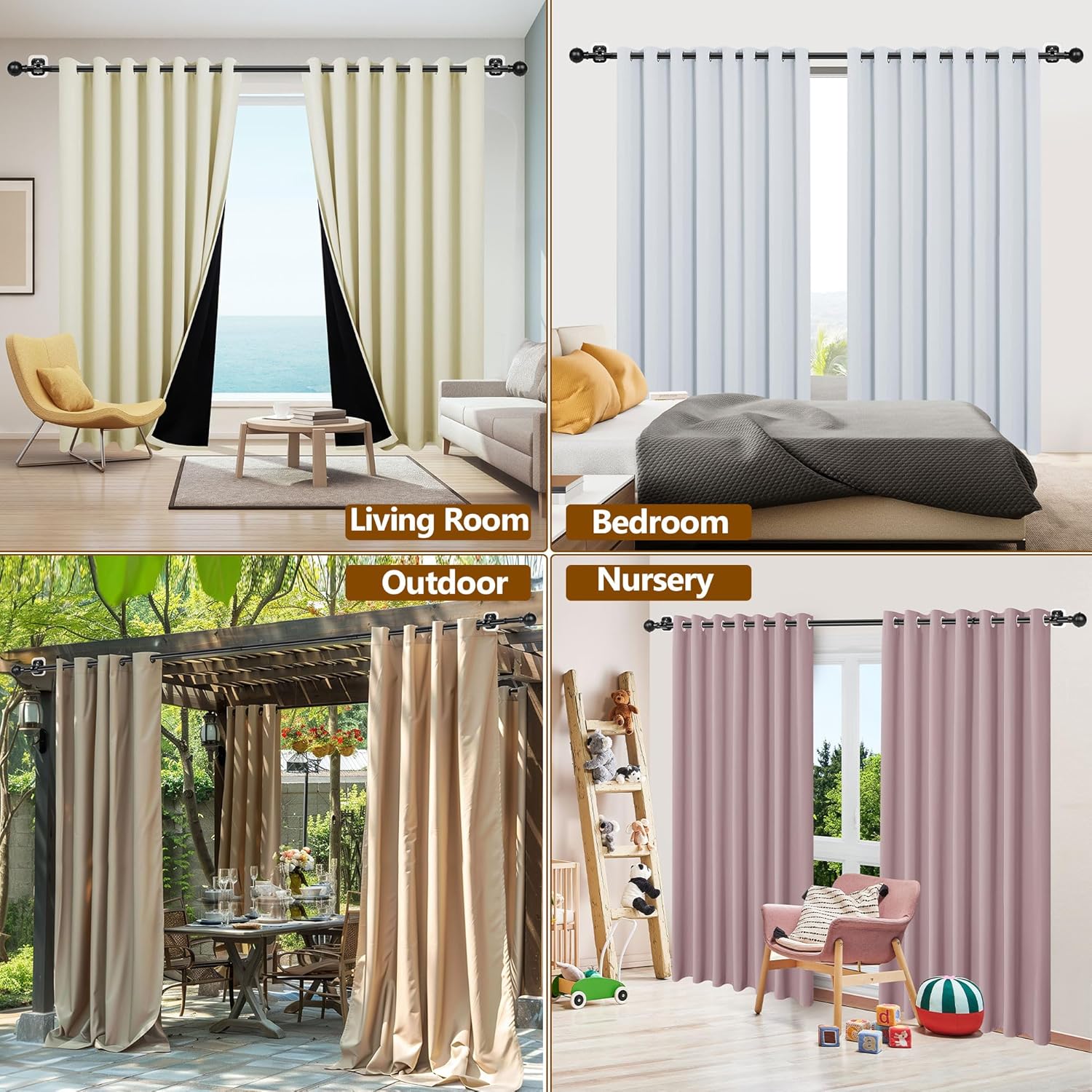Adhesive Curtain Rod No Drilling for Windows 27 to 84",Renter Friendly No Drill Adjustable Rod, 5/8 Inch Diameter Easy Install Non Screw Screwless Apartment Rods with Stick on Bracket Holder 2-Pack