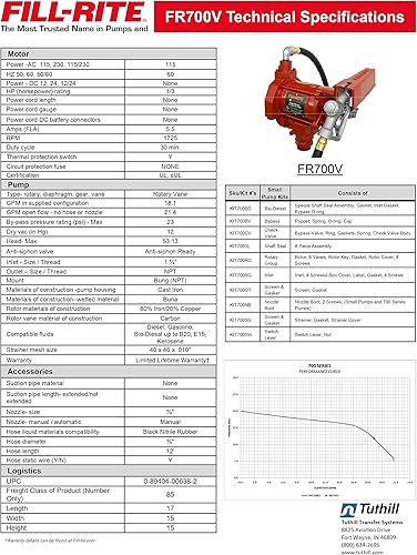 Miniatura 5 de Fill-Rite FR700V, bomba para la transferencia de combustible, manguera de transferencia de 12 pies, boquilla de liberación manual - 115 voltios, 20