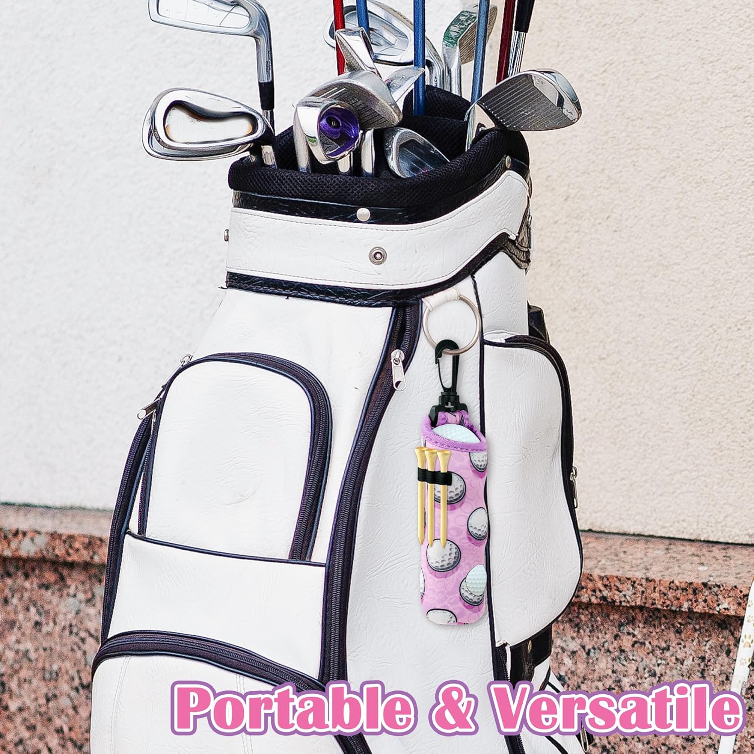 Golf Tee Pouch Bags - 4-Packs Pink Golf Ball Tee Carry Holder Bags Set with Clip Hooks Mother's Day for Women Girls Birthday Portable Golfer Club Accessories - Image 4