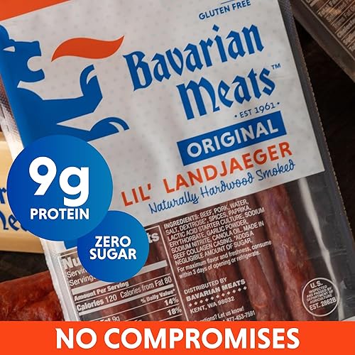 Miniatura 28 de Bavarian Meats Lil' Landjaeger - Palitos de carne, bocadillos de proteína de salchicha ahumada, cero azúcar, gran fuente de proteínas, sin gluten
