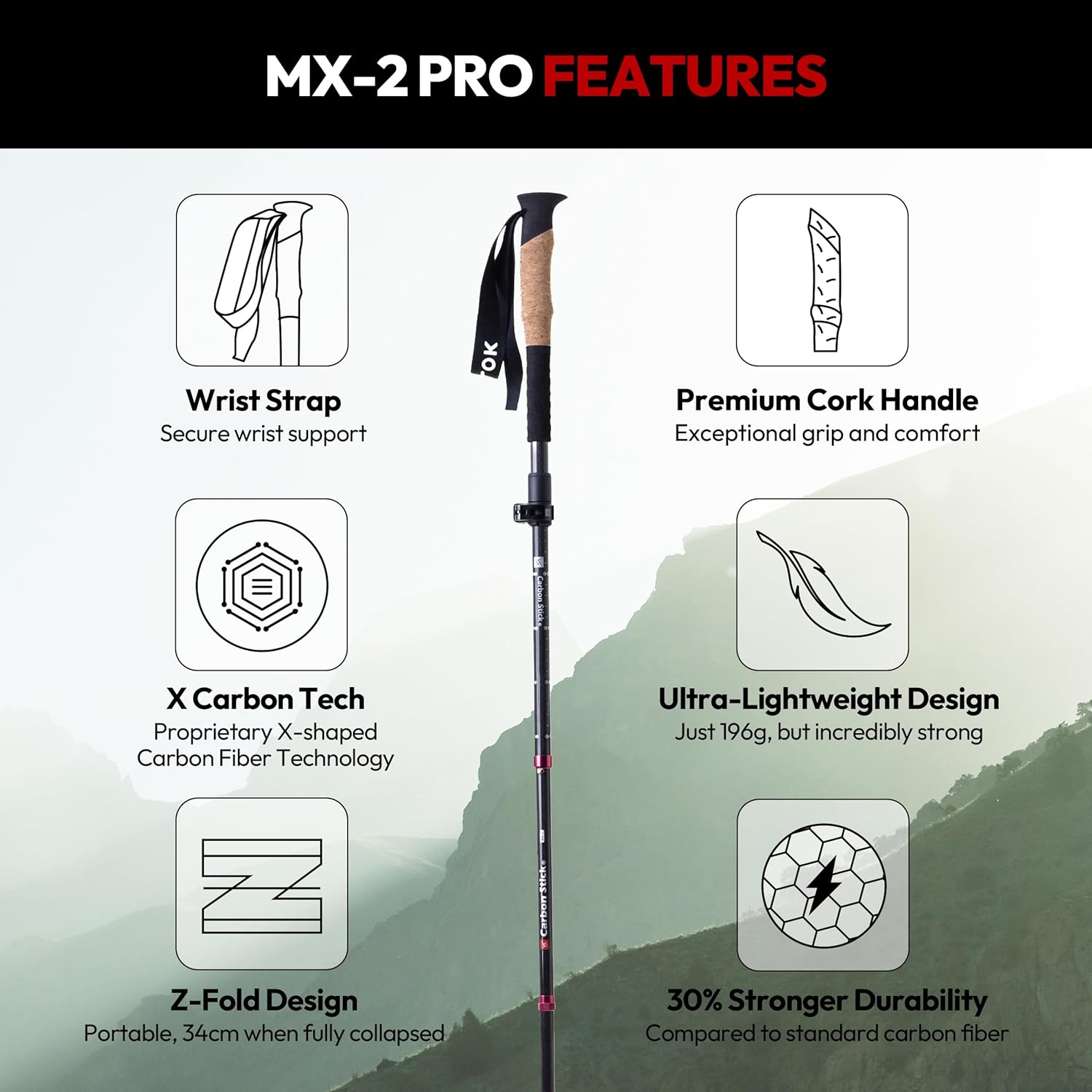 MX-2 PRO | X Carbon Tech Carbon Fiber Trekking Poles MX-2 PRO | X Carbon Tech Carbon Fiber Trekking Poles