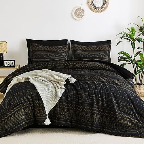 WONGS BEDDING Juego de edredón bohemio beige de 7 piezas tamaño Queen a rayas en una bolsa, juego de ropa de cama para todas las estaciones, edredón