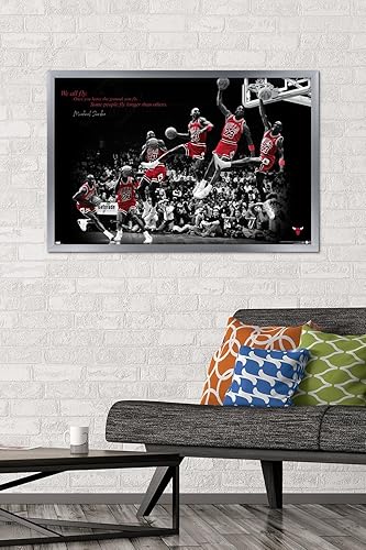 Miniatura 2 de Trends International Michael Jordan - Póster de pared con mosca, 22.375 x 34 pulgadas, versión enmarcada plateada