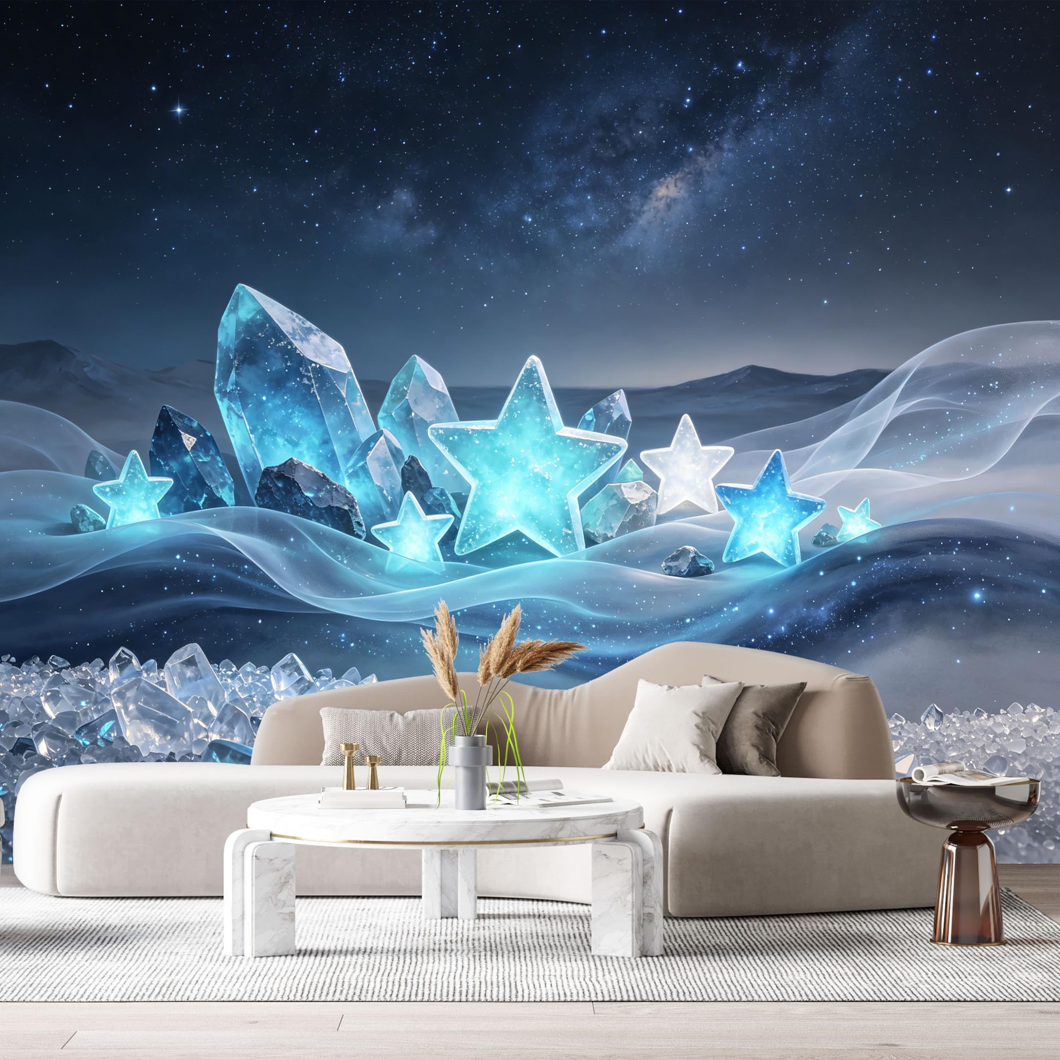 Custom Size Wall Murals Abstract 3D Starry Night Sky Glowing Crystals Modern SelfAdhesiveWall Fabric Removable Wallpaper Wall Decor for Living Room Bedroom Bathroom