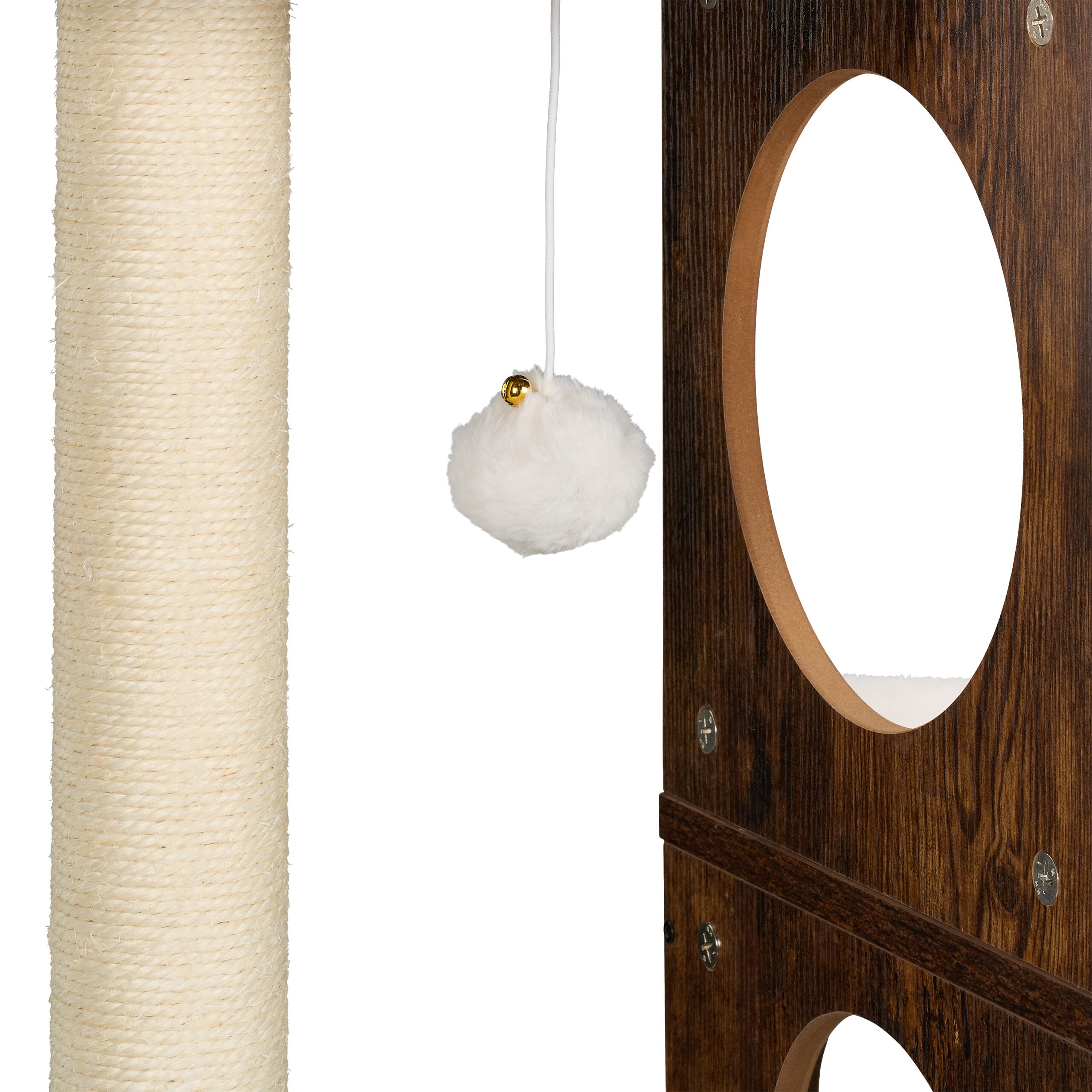 Relaxdays Albero Tiragraffi Gatti, Torre Alta 128 cm, con Cuccia, Armadietto Lettiera, Graffiatoi, Palle, Marrone Bianco