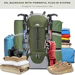 Sac à dos de randonnée Loowoko 50L, sac essentiel de camping imperméable avec housse de pluie, sac à dos léger de 45+5 litres