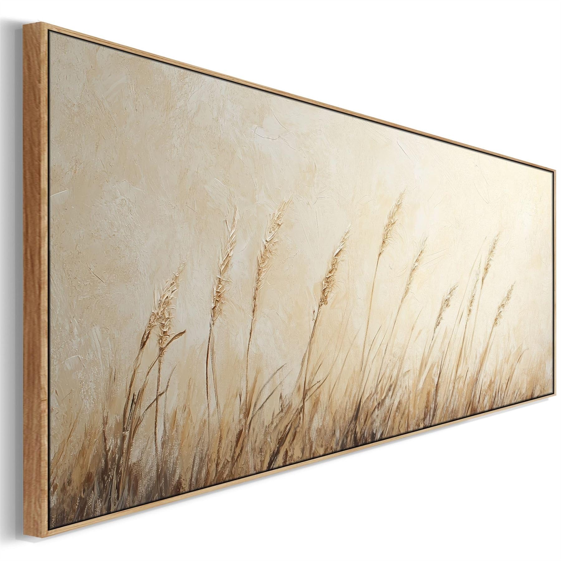 Wallfillers Neutral Beige Horizontal Panoramic Wide Framed Canvas Artwork (143 X 52Cm)