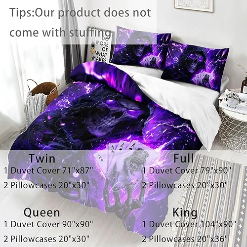 Miniatura 29 de AILONEN Juego de funda de edredón de calavera de azúcar, tamaño Queen, juego de funda de edredón de calavera de rosa roja, juego de ropa de cama