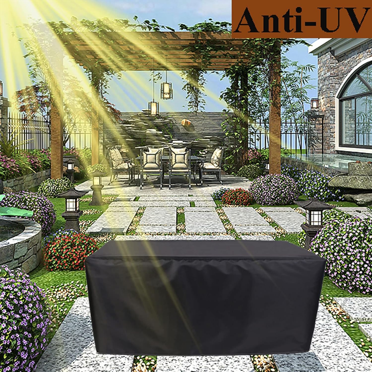 Patio Furniture Cover Waterproof Heavy Duty 48x24x28in, Outdoor Dining Table Cover Waterproof Rectangular, 420D Oxford Garden Furniture Covers Wind Dust Proof All Weather Protection