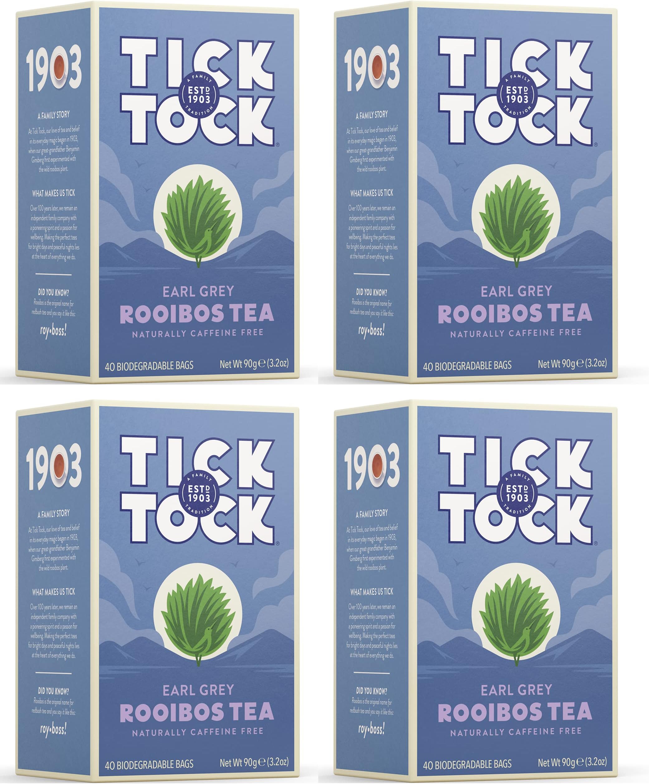 Rooibos Earl Grey, Naturally Caffeine Free Red Bush Herbal Tea, Rich in Anti-Oxidants, South African, Superfood, 3.5 Oz, 40 Count, Pack of 4